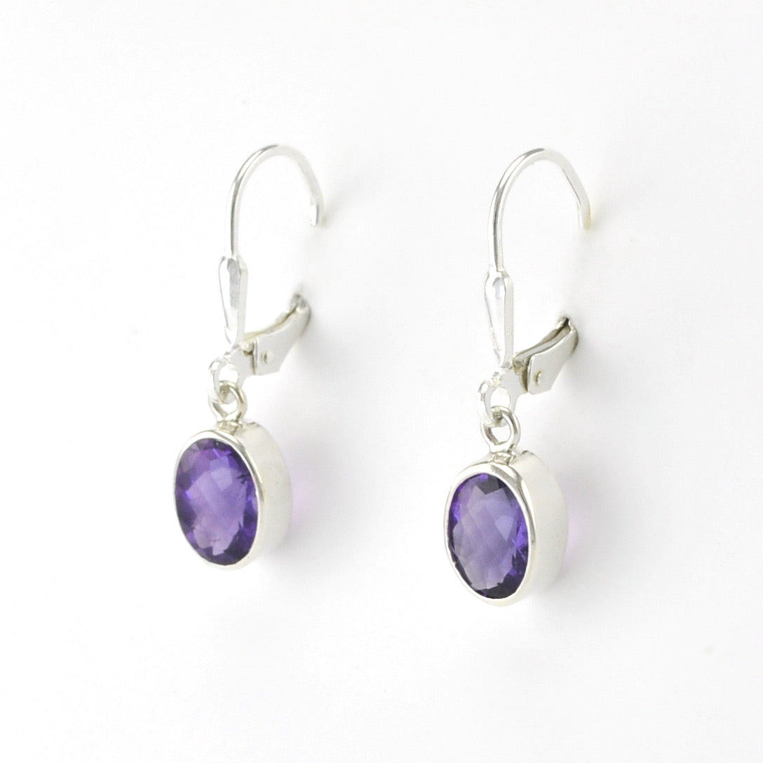 Silver Amethyst 5x7mm Oval Dangle Earrings