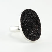Side View Silver Black Druzy Agate Oval Ring
