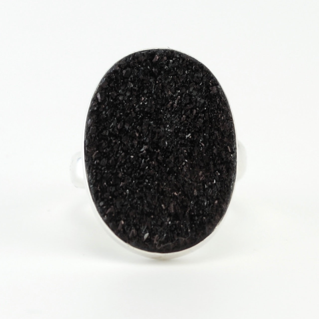 Alt View Silver Black Druzy Agate Oval Ring
