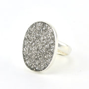 Sterling Silver Platinum Druzy Agate Oval Ring