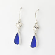 Silver Seashell Cobalt Sea Glass Earrings