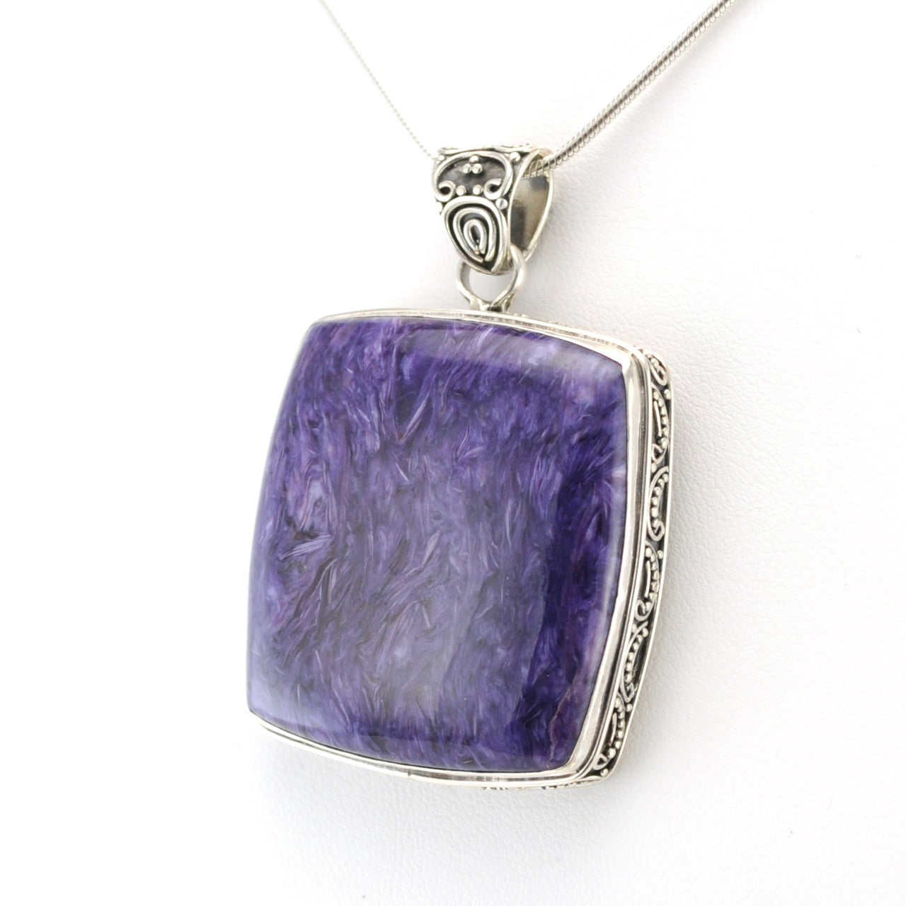 Silver Charoite Square Bali Pendant