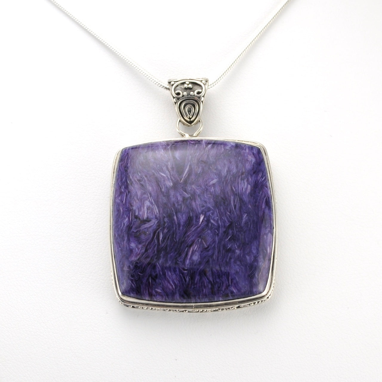 Alt View Silver Charoite Square Bali Pendant