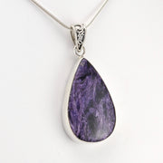 Side View Silver Charoite 20x33mm Tear Pendant