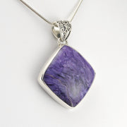 Sode View Silver Charoite Off Set Square Pendant