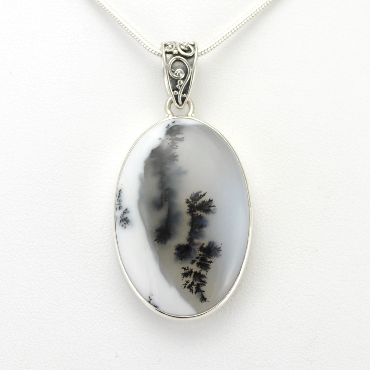 Alt View Silver Dendritic Agate 20x32mm Oval Pendant