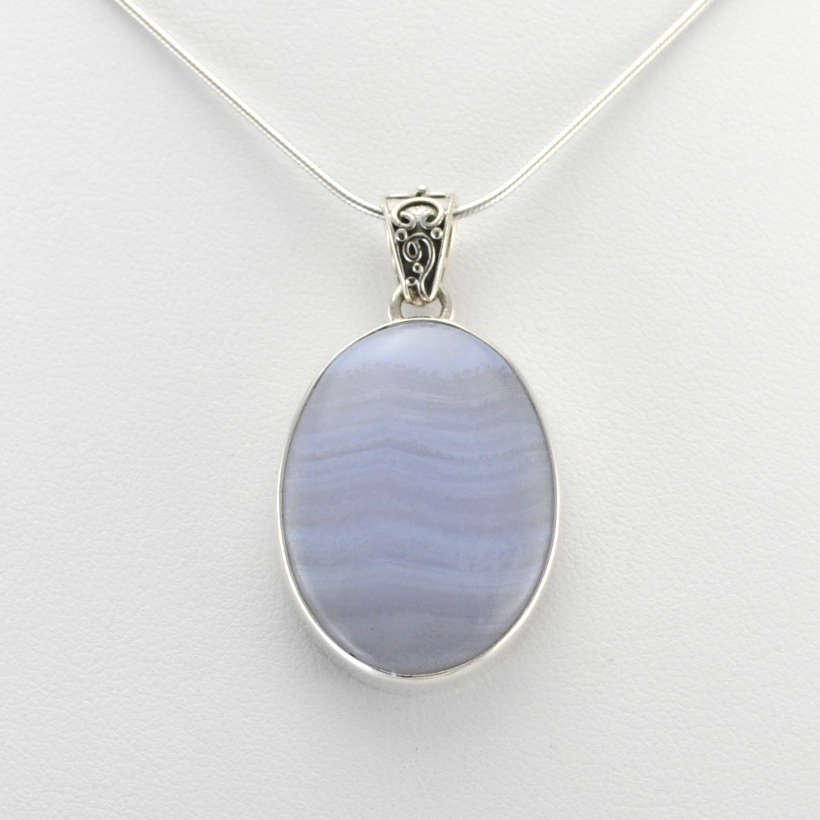 Alt View Silver Blue Lace Agate Oval Pendant