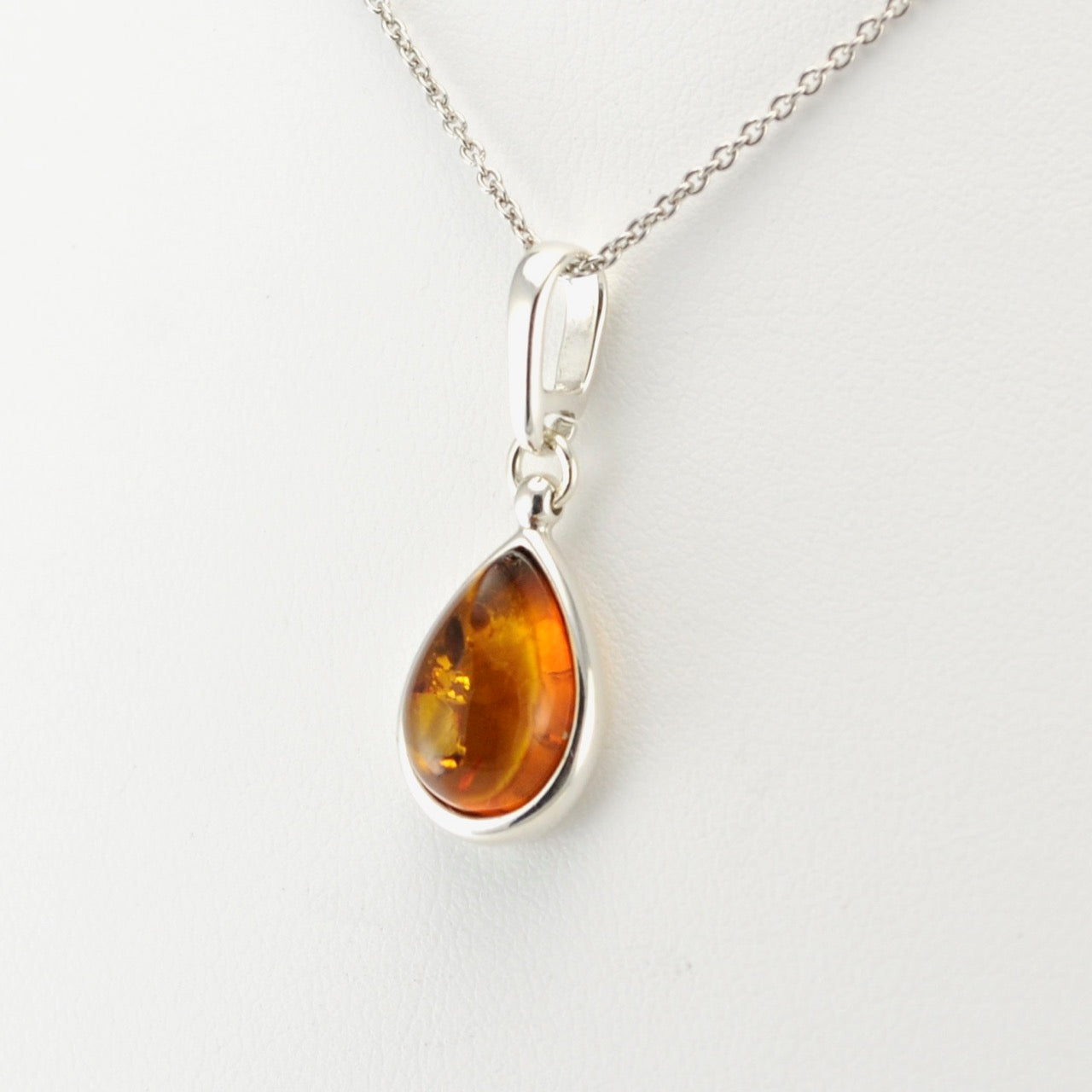 Silver Baltic Amber Teardrop Necklace