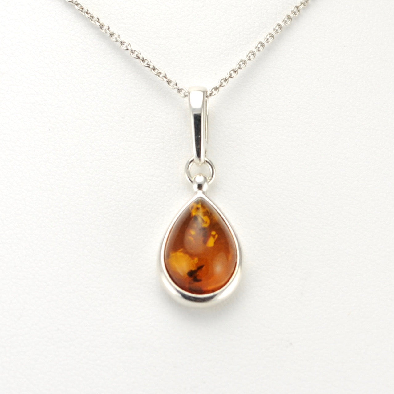 Alt View Silver Baltic Amber Teardrop Necklace
