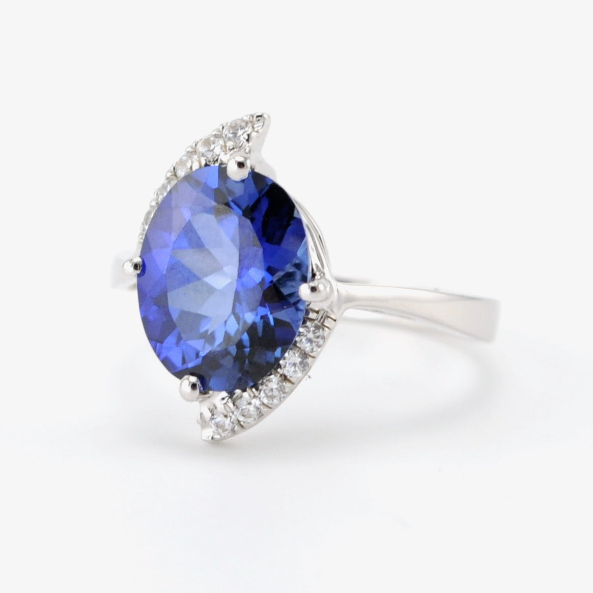 Silver Created Sapphire 5.3ct CZ Ring