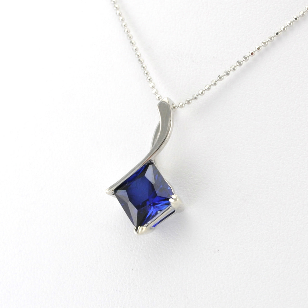 Alt View Silver Created Sapphire 4ct Square Necklace