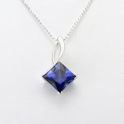 Silver Created Sapphire 4ct Square Necklace