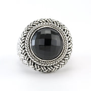 Alt View Silver Black Spinel Woven Ring