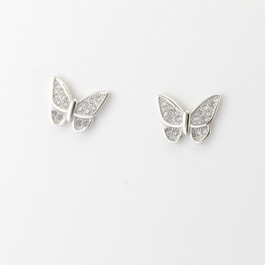 Silver CZ Butterfly Post Earrings