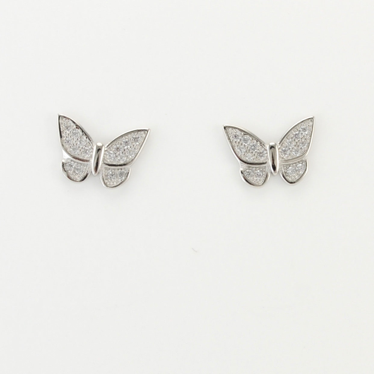 Alt View Silver CZ Butterfly Post Earrings