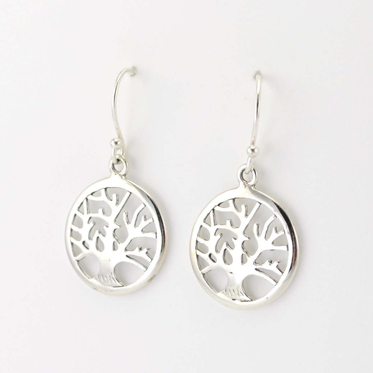 Silver Tree of Life Round Dangle Earrings