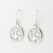 Silver Tree of Life Round Dangle Earrings