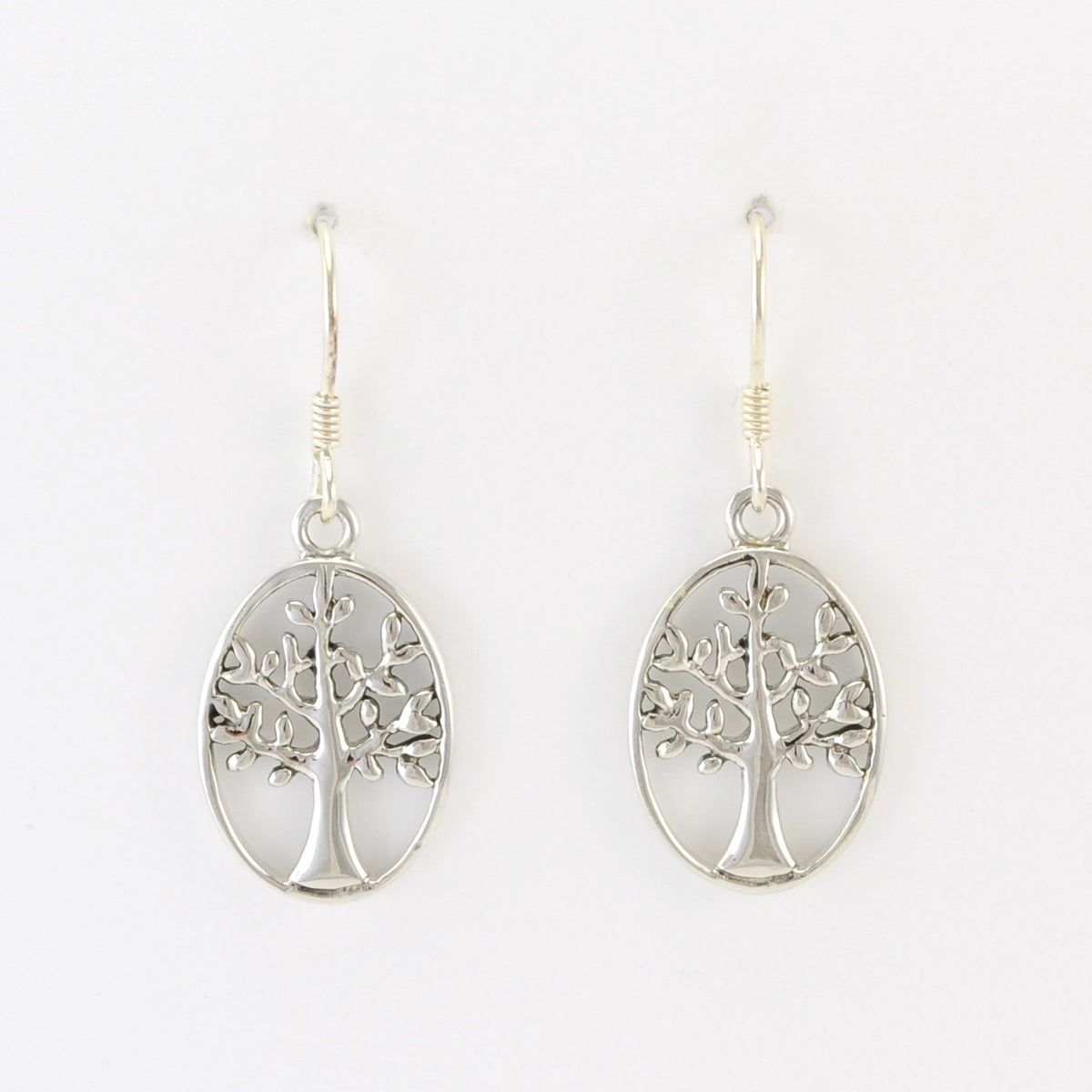 Alt View Silver Tree of Life Oval Dangle Earrings