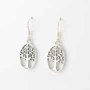 Silver Tree of Life Oval Dangle Earrings