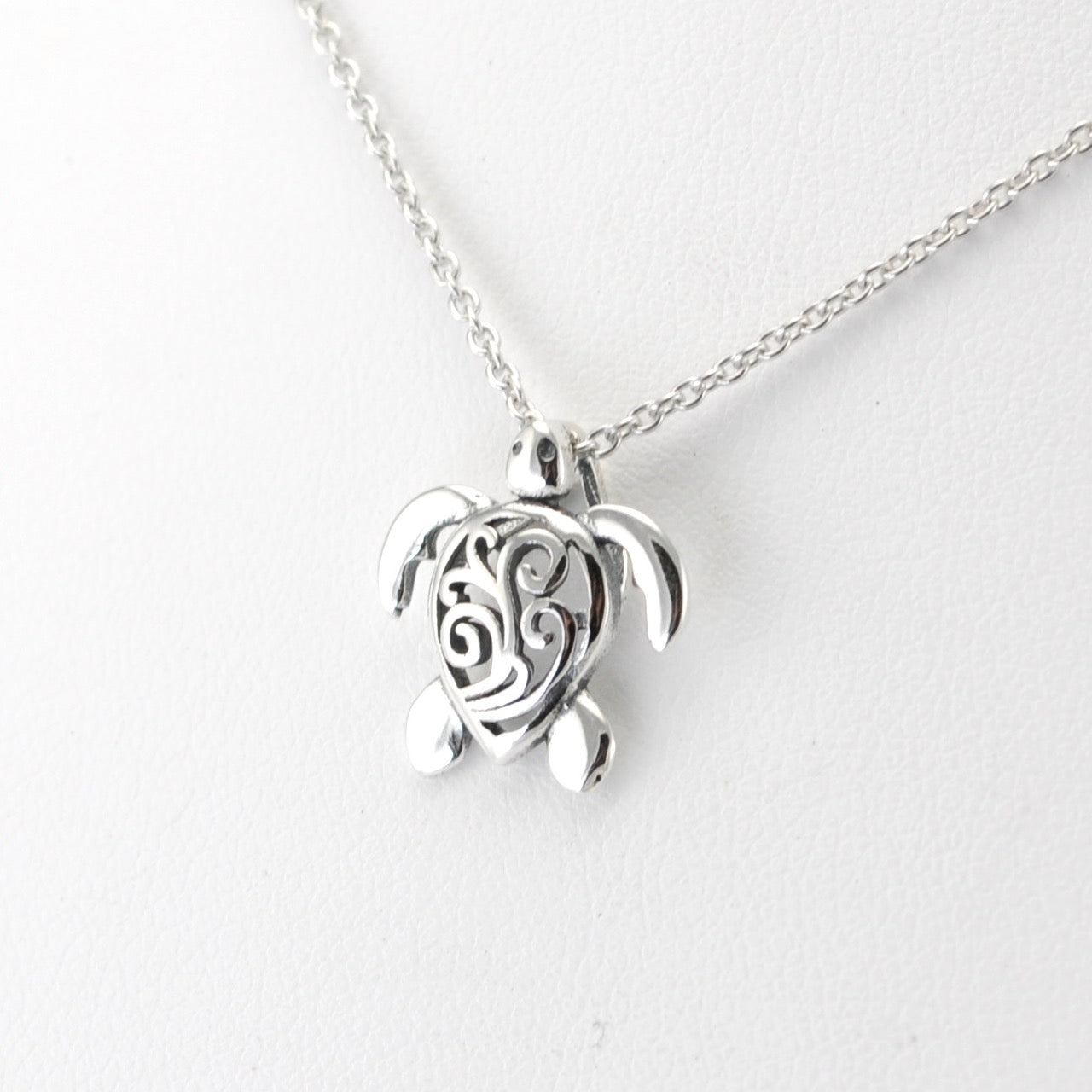 Side View Silver Sea Turtle with Scrolls Necklace