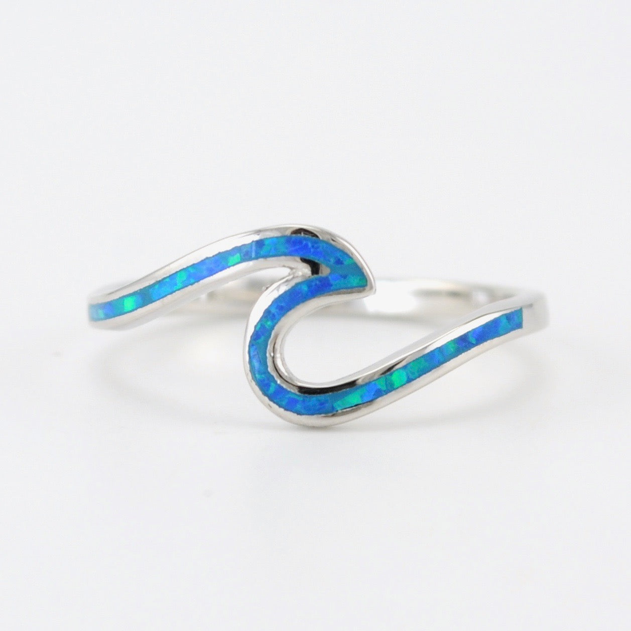 Alt View Silver Created Opal Wave Ring
