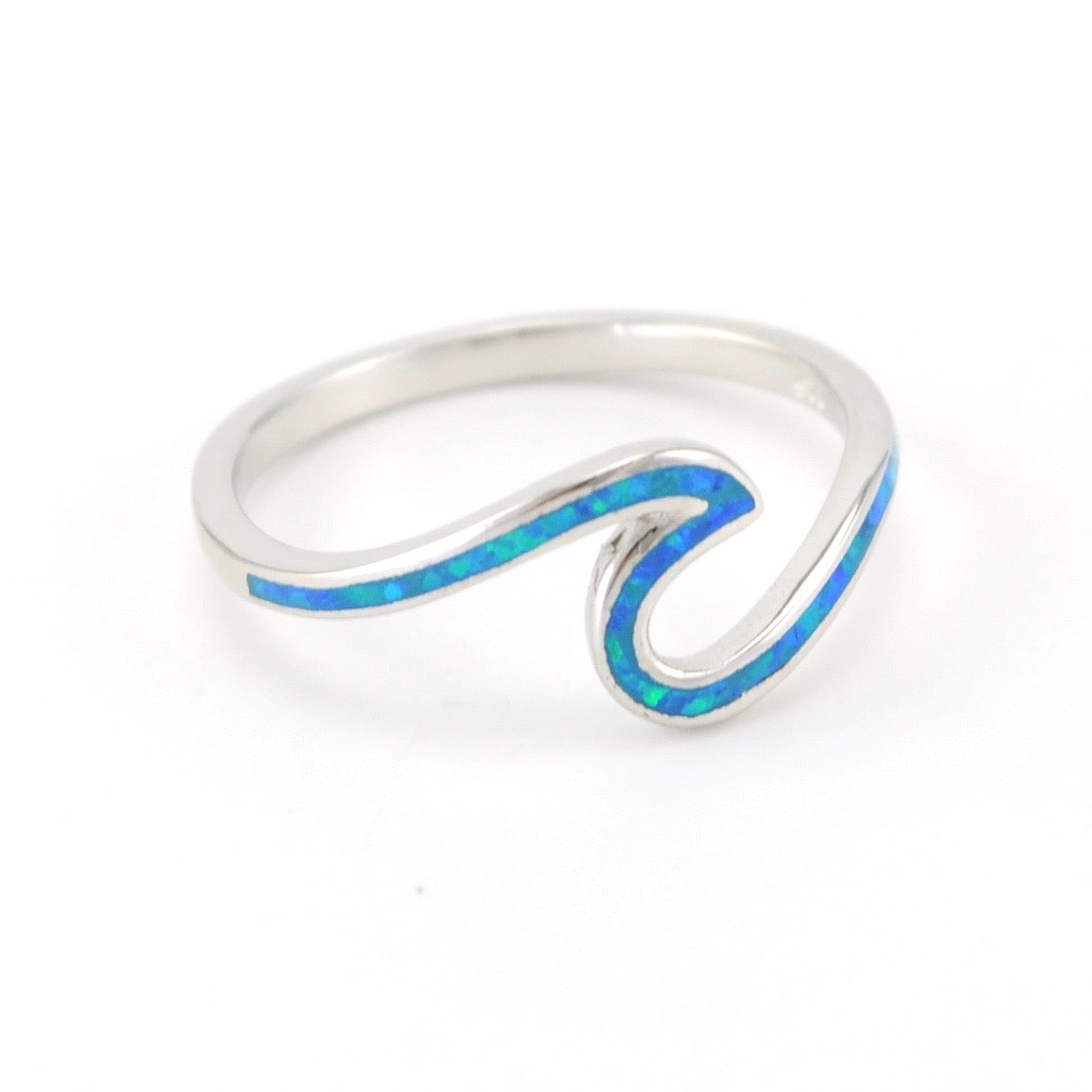 Silver Created Opal Wave Ring