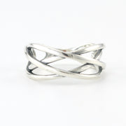 Silver Crossover Weave Ring