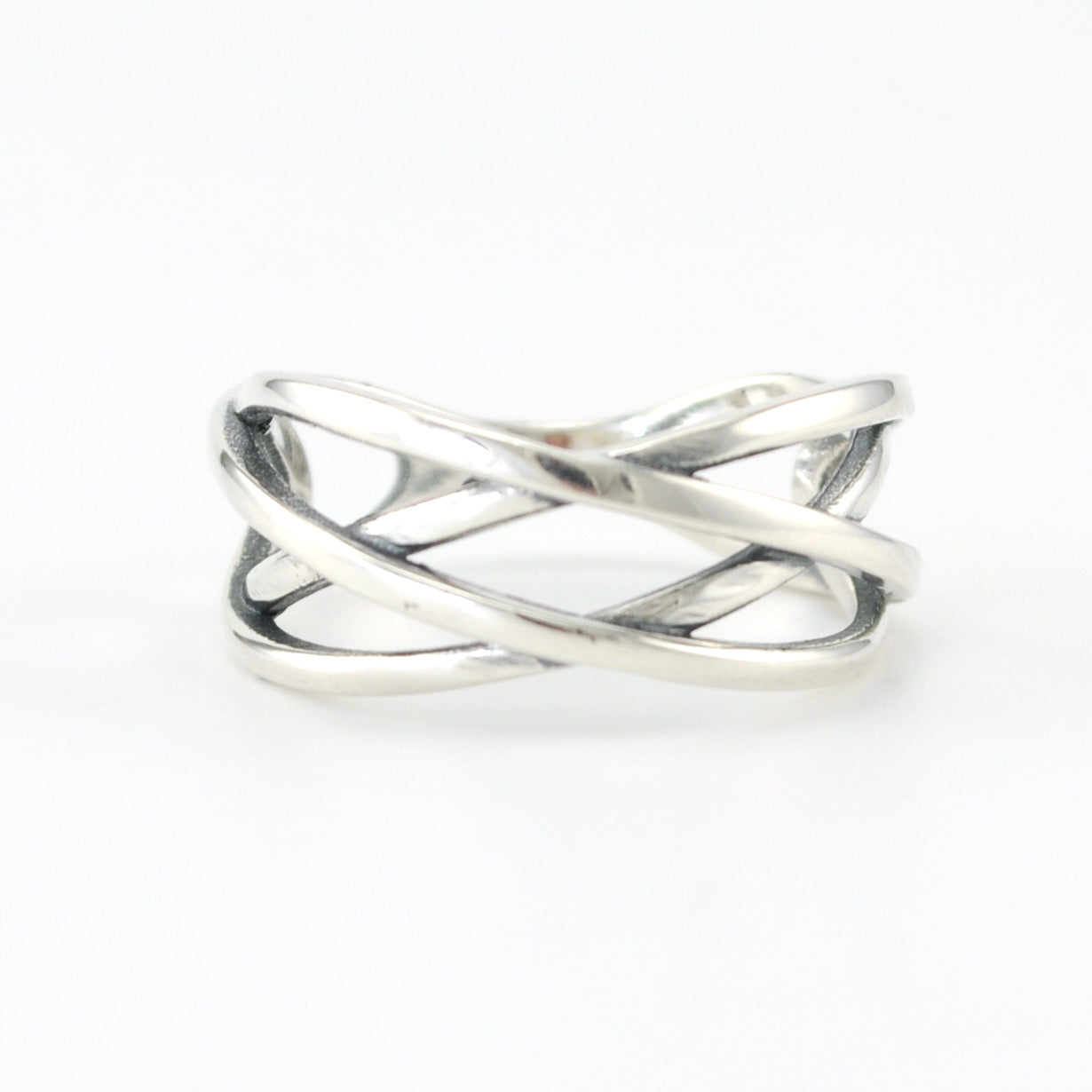 Silver Crossover Weave Ring