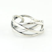 Side View Silver Crossover Weave Ring