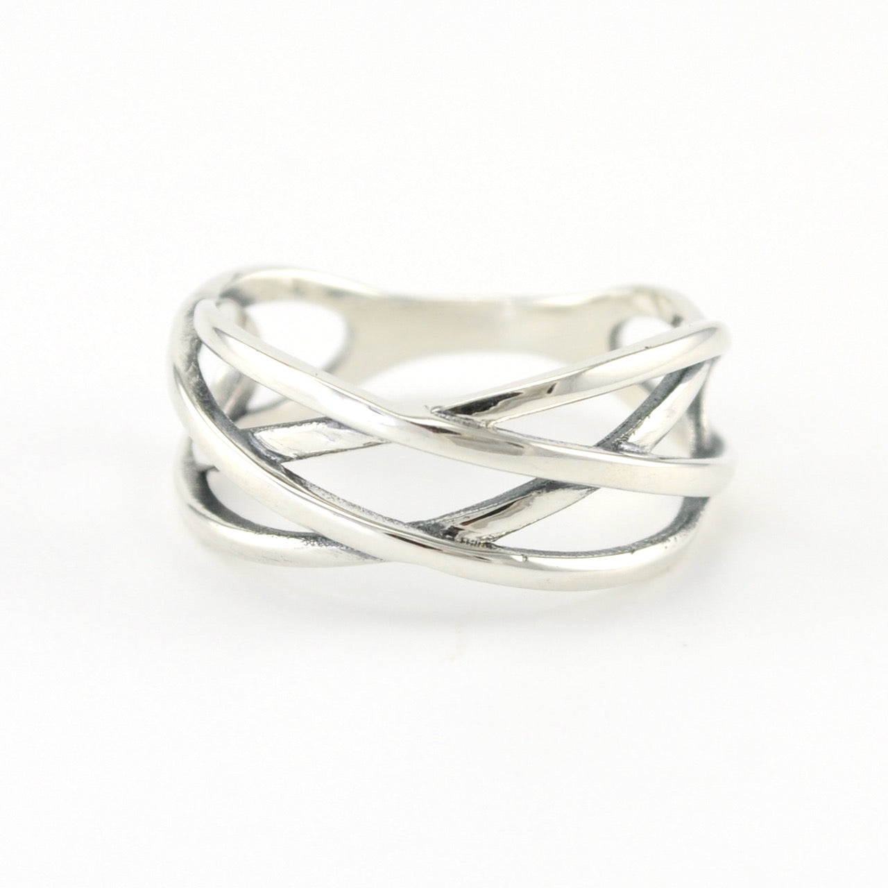 Silver Crossover Weave Ring