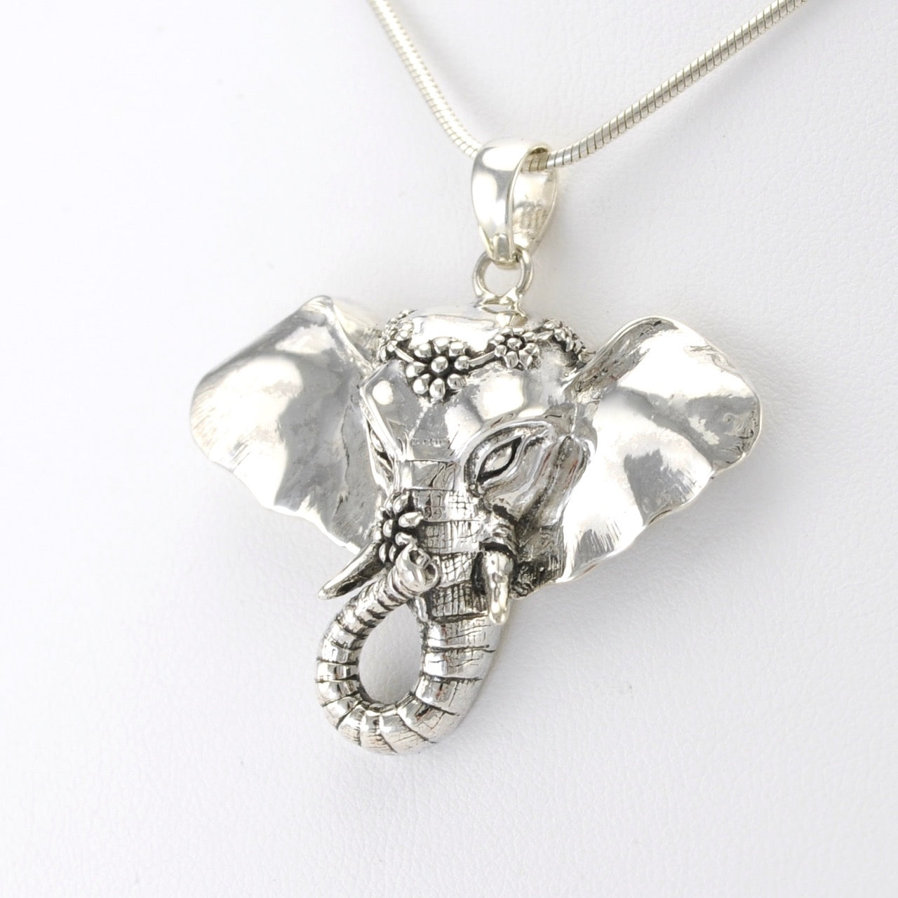 Silver Elephant Flower Pendant