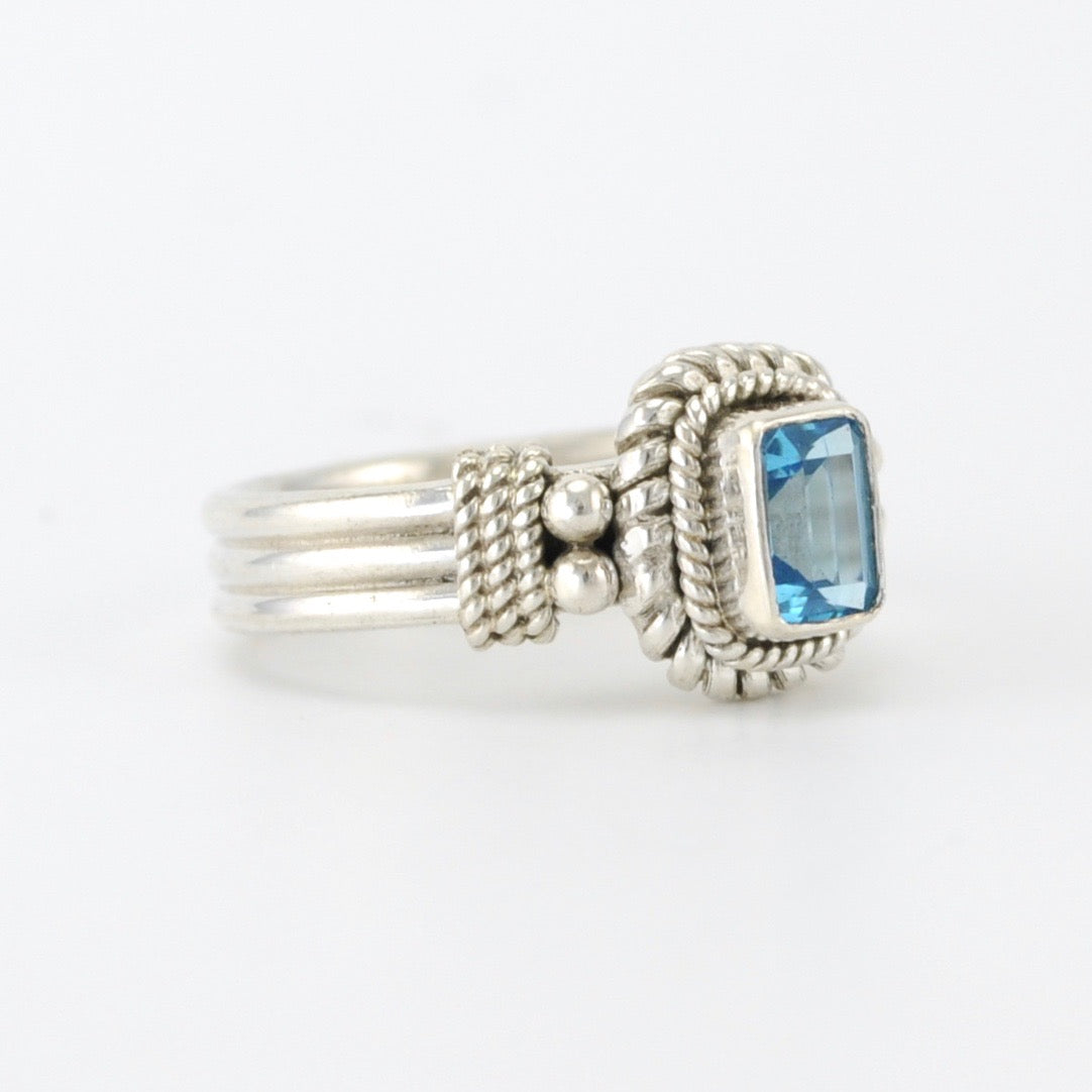 Side View Silver Blue Topaz 4x6mm Rectangle Ring