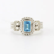 Silver Blue Topaz 4x6mm Rectangle Ring