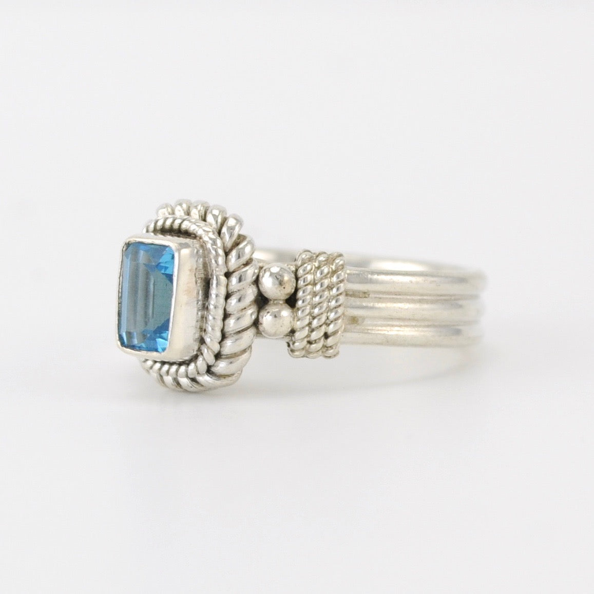 Alt View Silver Blue Topaz 4x6mm Rectangle Ring