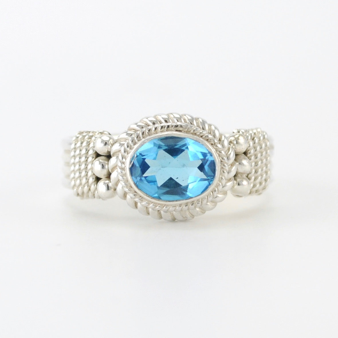 Silver Blue Topaz 6x8mm Oval Ring