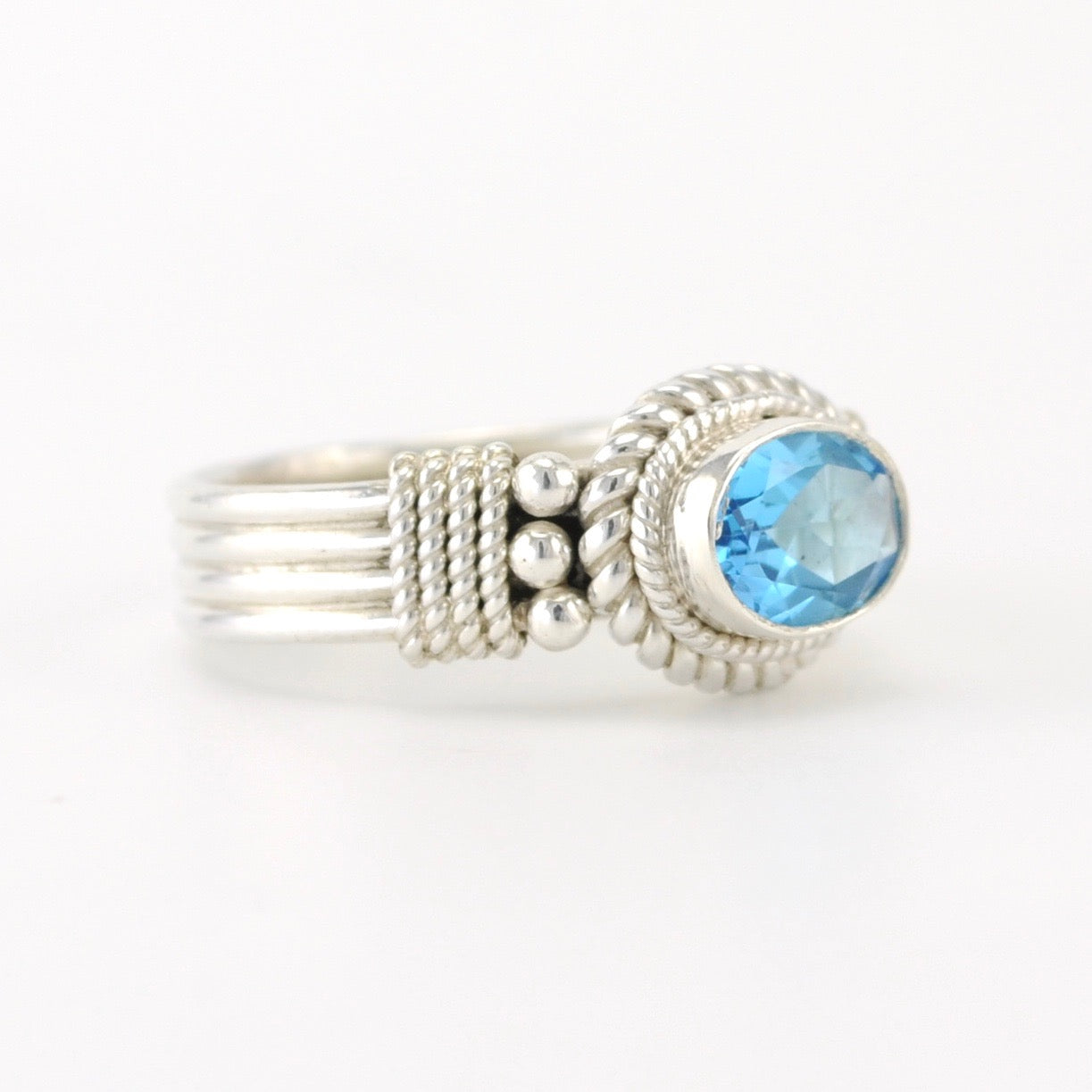Alt View Silver Blue Topaz 6x8mm Oval Ring