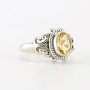 Side View Silver Citrine 6x8mm Oval Ring