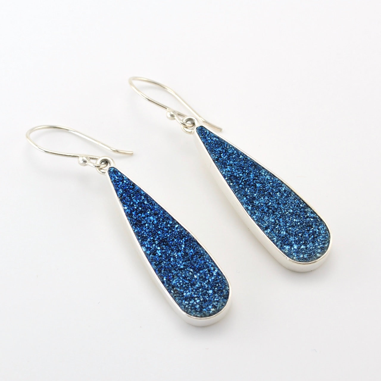 Silver Cobalt Druzy Agate Tear Earrings
