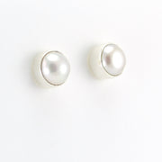 Side View Sterling Silver Pearl Post Earrings