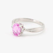Side View Sterling Silver Created Pink Sapphire 1ct Oval CZ Ring