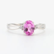 Sterling Silver Created Pink Sapphire 1ct Oval CZ Ring