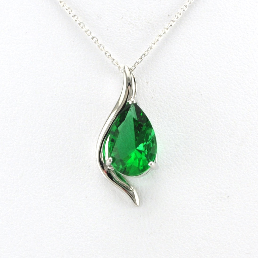 Alt View Sterling Silver Created Emerald 2.2ct Tear Necklace