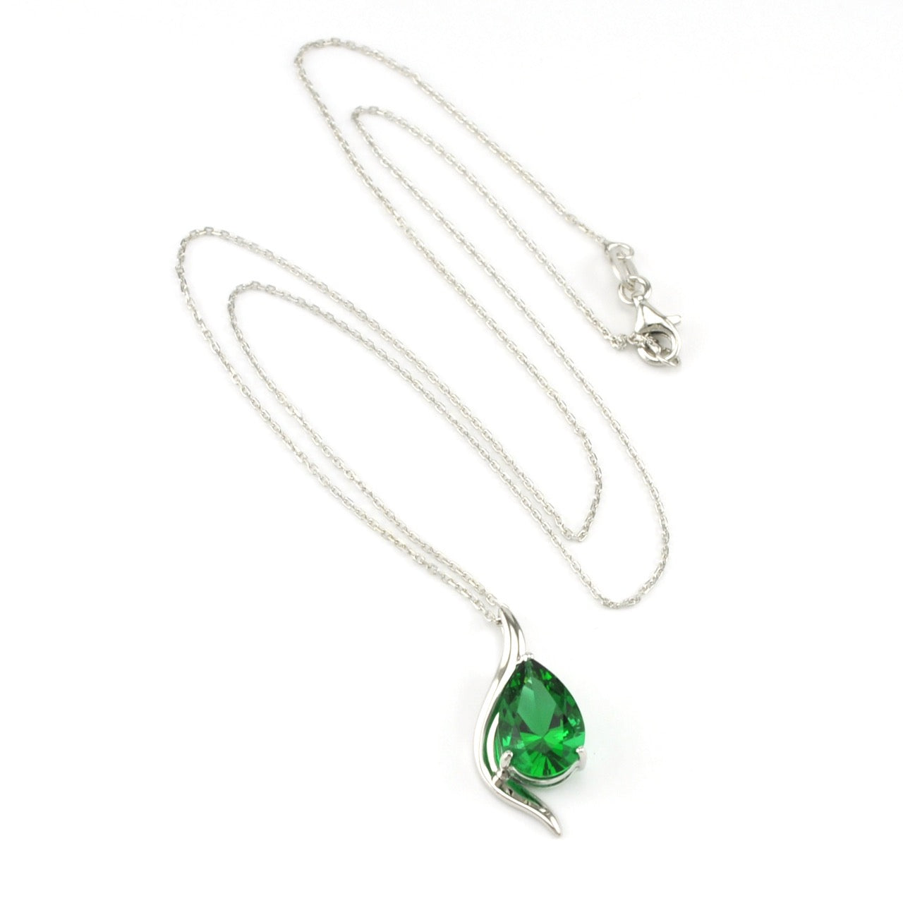 Sterling Silver Created Emerald 2.2ct Tear Necklace