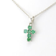 Side View Silver Emerald Cross Necklace