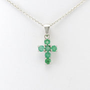 Silver Emerald Cross Necklace