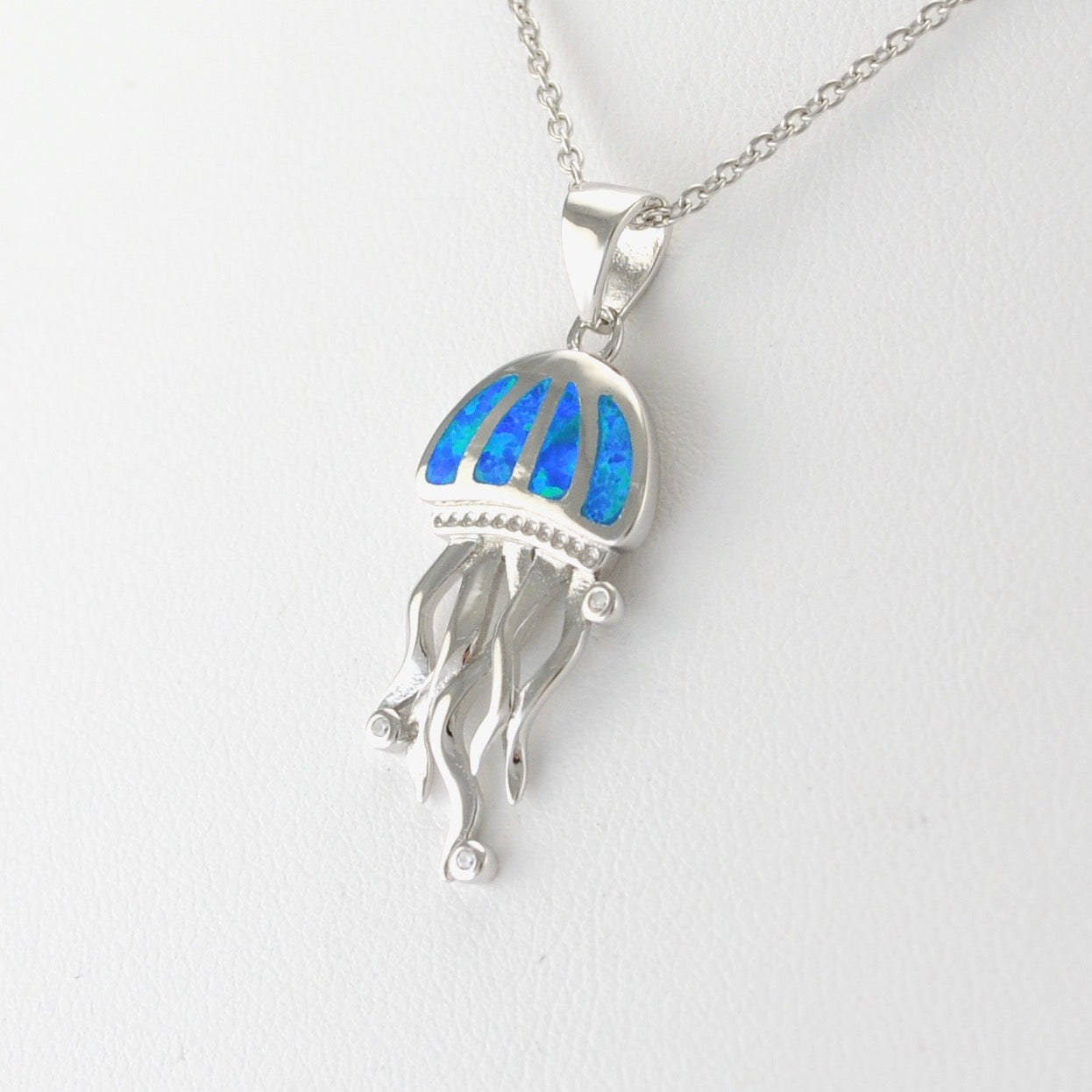 Silver Created Opal Jellyfish Necklace