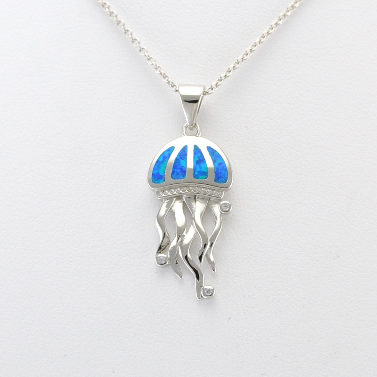 Alt View Silver Created Opal Jellyfish Necklace