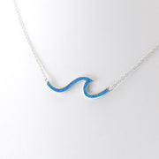 Side View Silver Created Blue Opal Wave Necklace
