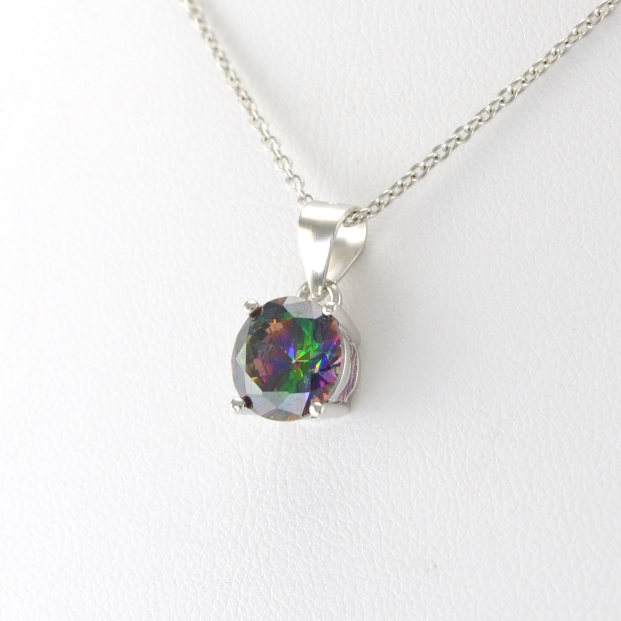 Sterling Silver Rainbow Topaz CZ Necklace