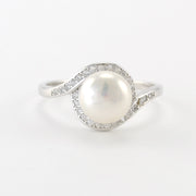 Silver Pearl CZ Swirl Ring